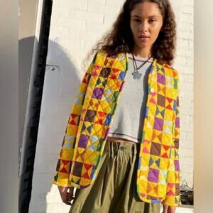 Lisa Says Gah Quilted 100% Cotton Jacket - Geometric Patchwork Print- Size M/L